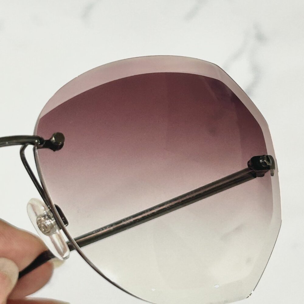 CHANEL Rimless Sunglasses 4220 Silver Frame Purple Tinted Gradient Lenses - Picture 3 of 8